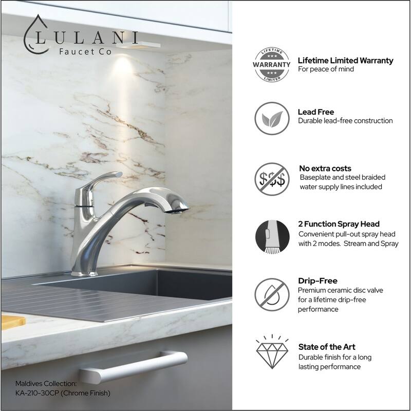 Lulani Maldives 1Handle Low Profile PullOut Kitchen Faucets Bed