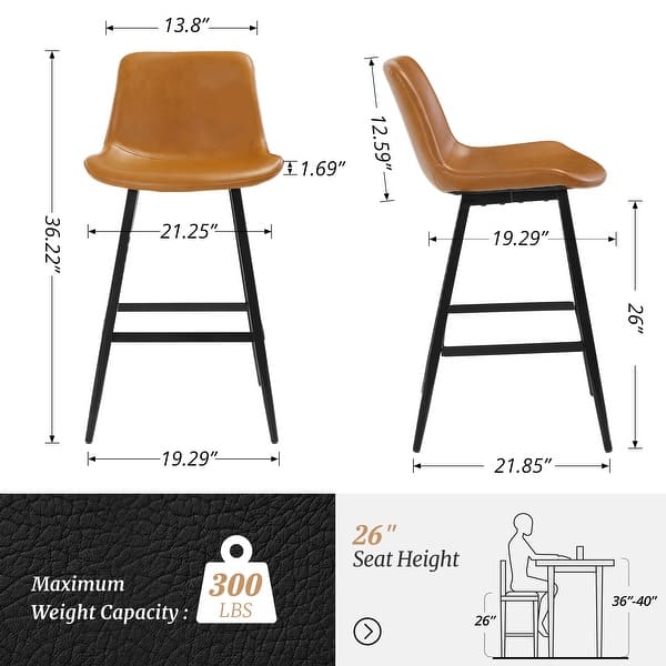 dimension image slide 4 of 12, LUE BONA Modern Industrial Counter Stools Faux Leather Upholstered Counter Height Bar tools with Back