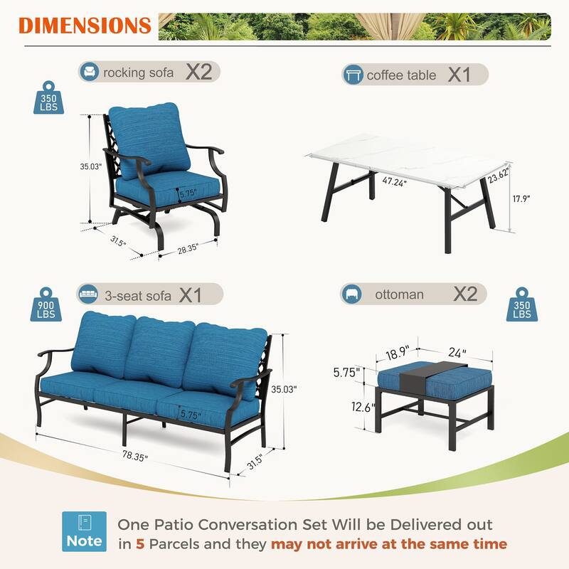 MAISON ARTS 6/7-Piece Patio Conversation Sets, Sofa Set with 2/4 x Single Chairs, 1 x 3-seater Sofa and Coffee Table/Ottomans