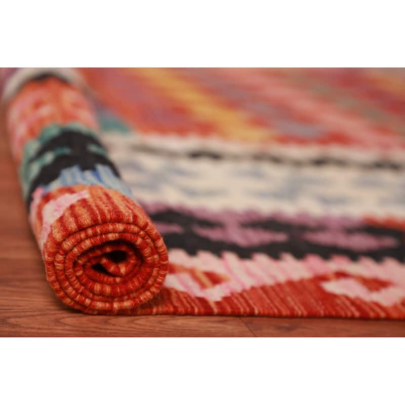 Geometric Kilim Oriental Rug Hand-Woven Multi-Color Wool Carpet - 8'5"x 11'2"