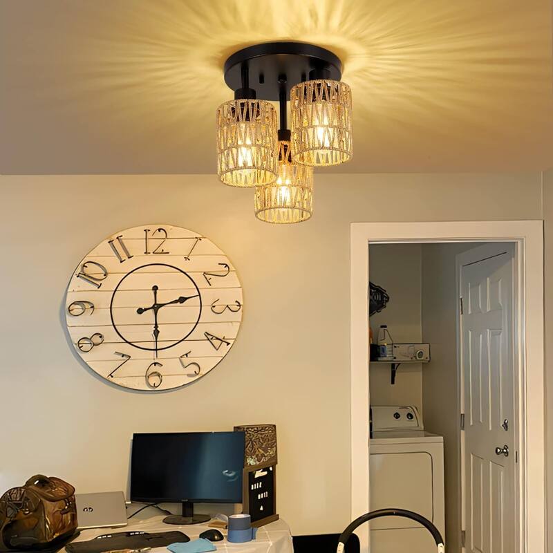 3-Lights Rattan Light Fixture