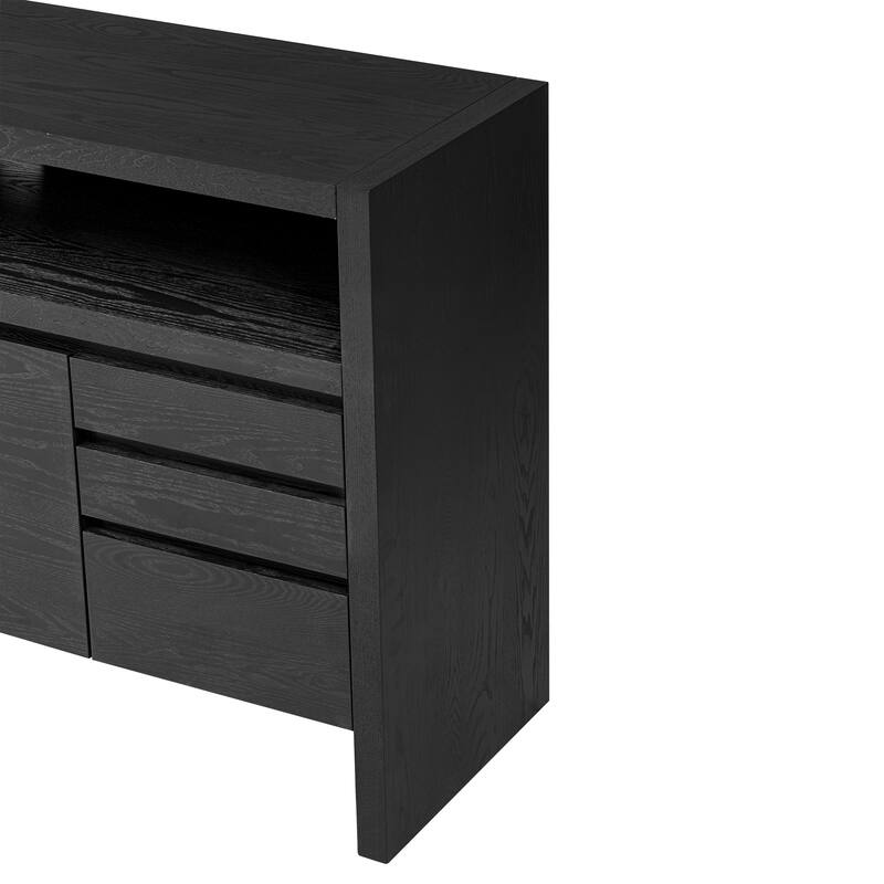 60" 3-Door Sideboard with 3 Drawers - Modern Solid Ash Veneer MDF Sideboard, Semi-Open Shelf & Center Semi-Circular