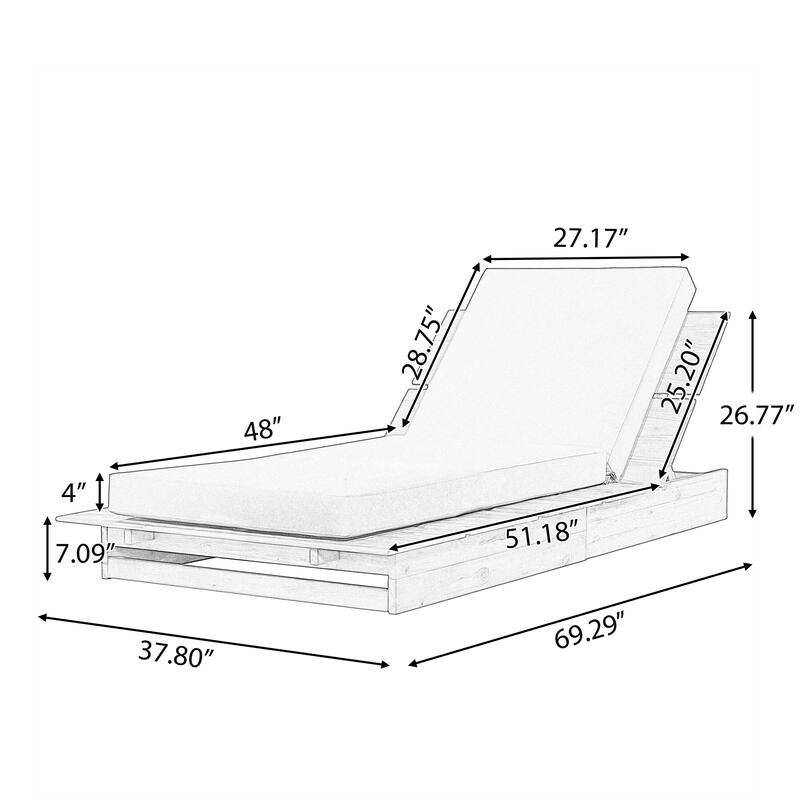 Christopher Knight Home - Modern Indoor/Outdoor Acacia Wood 3-Position Adjustable Chaise Lounge with Water-Resistant Cushion