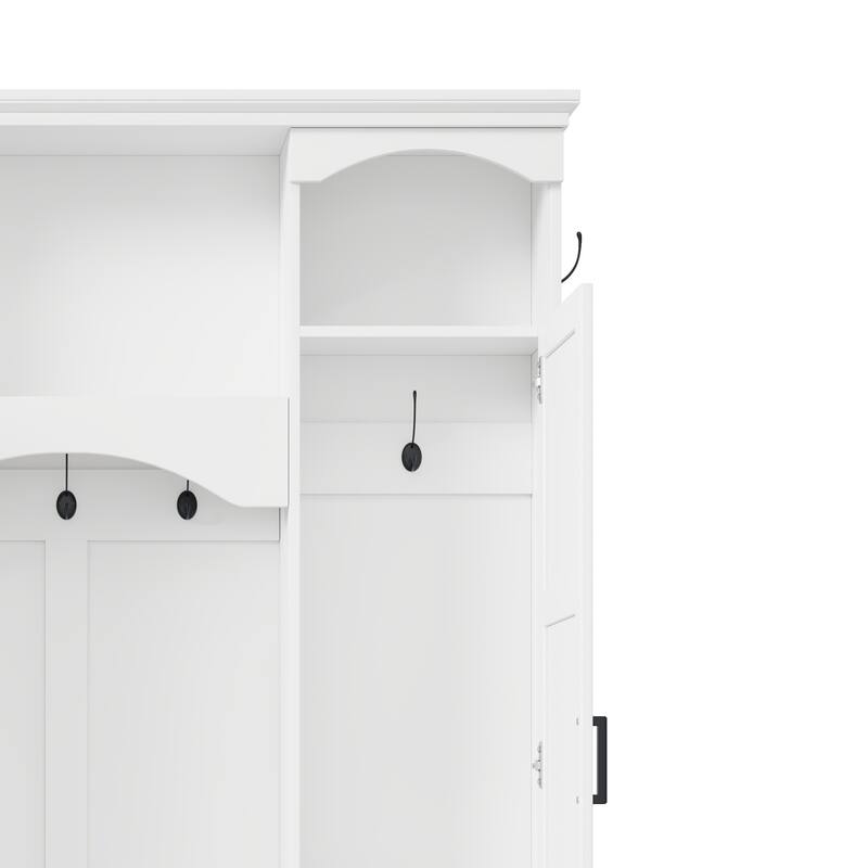 Modern Hall Tree with Adjustable Shelves Dual Cabinets Bench Entryway Organizer