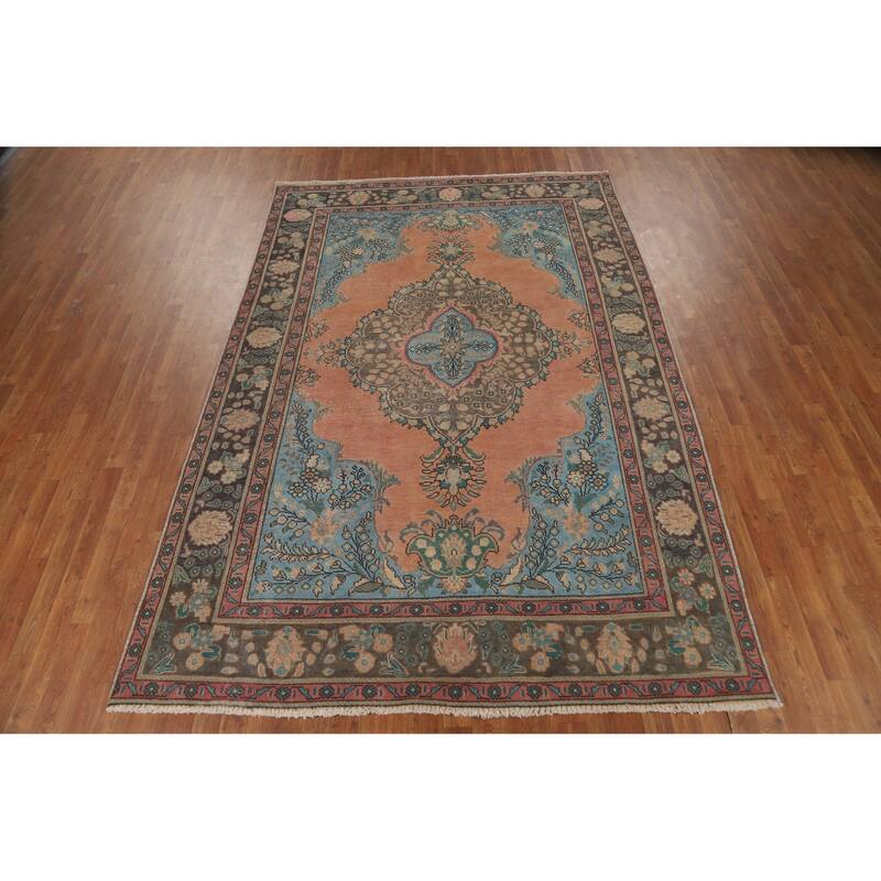 Tabriz Persian Vintage Area Rug Handmade Oriental Wool Carpet - 6'8" x 9'11"