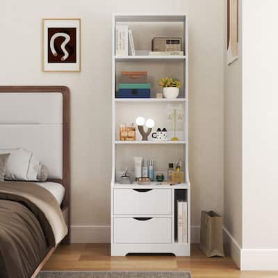 Night Stand With Bookshelf, Night Stand With 2 Storage Drawers