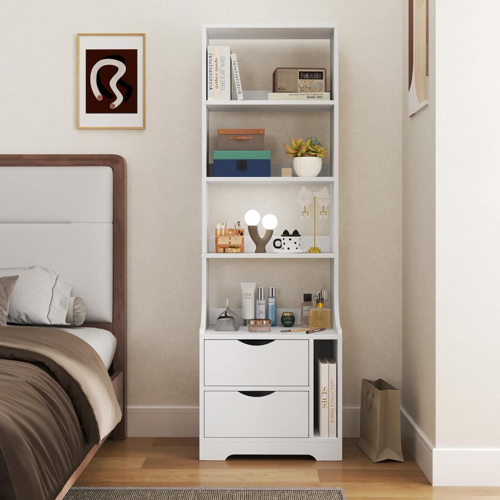 Night Stand With Bookshelf, Night Stand With 2 Storage Drawers