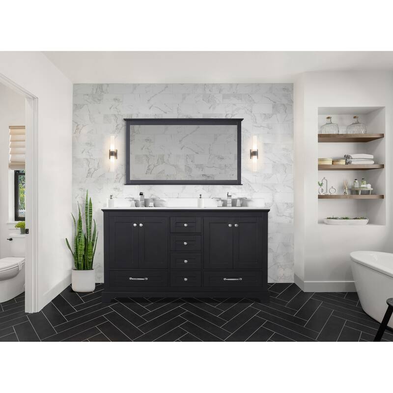 Dukes 60 in. W x 22 in. D Espresso Double Bath Vanity, White Quartz Top, Faucet Set, and 58 in. Mirror