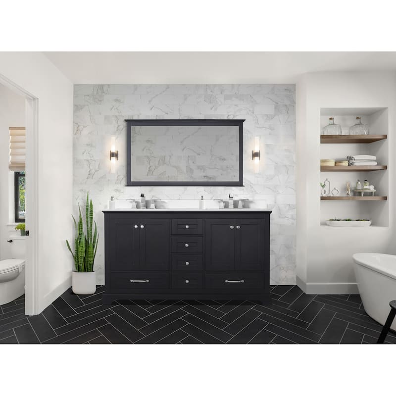 Dukes 60 in. W x 22 in. D White Double Bath Vanity, Cultured Marble Top, Faucet Set, and 58 in. Mirror