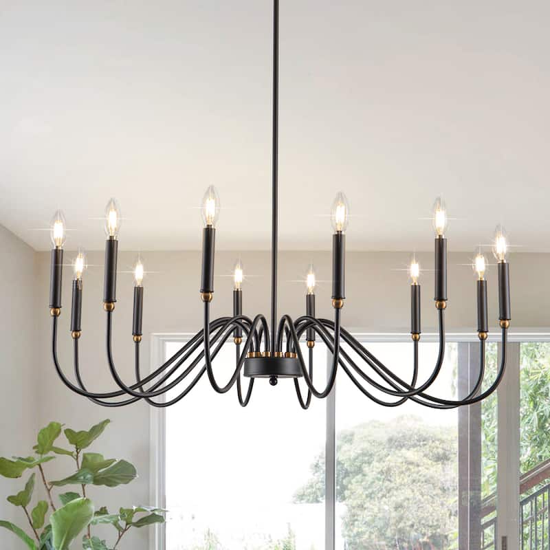 Candle Chandelier Dimmable Classic/ Traditional Chandelier Black Chandeliers For Dining Room - 12-Light