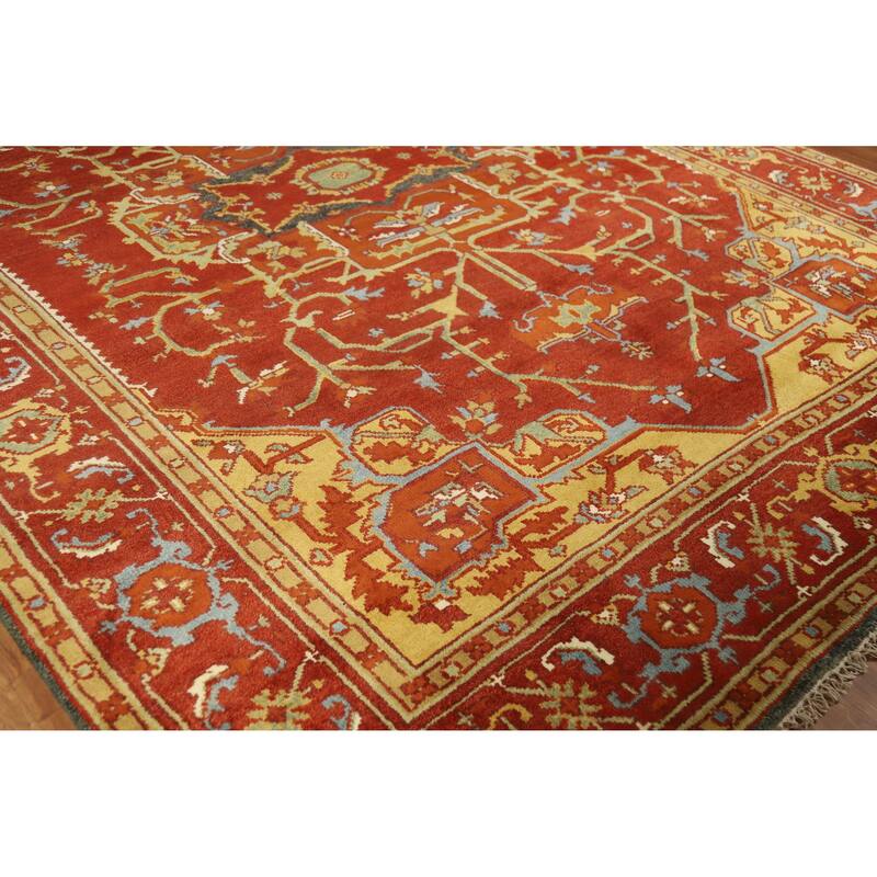 Red Medallion Heriz Serapi Indian Area Rug Hand-Knotted Wool Carpet - 8'8" x 11'9"