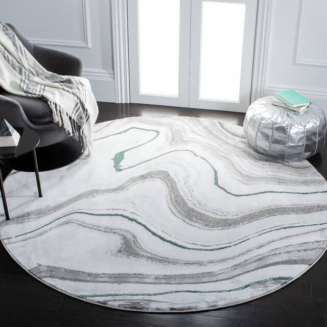 SAFAVIEH Craft Clytie Modern Abstract Marble Pattern Rug - 6'7" x 6'7" Round - Grey/Green