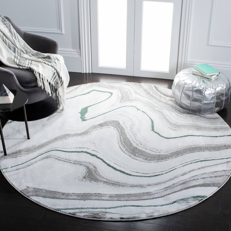 SAFAVIEH Craft Clytie Modern Abstract Marble Pattern Rug - 6'7" x 6'7" Round - Grey/Green