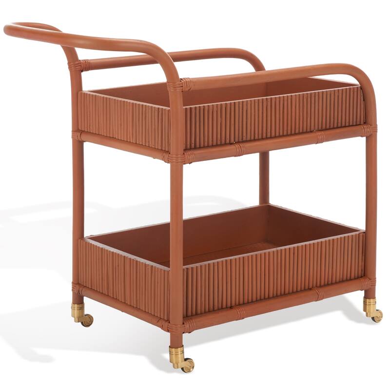SAFAVIEH Couture Gelsomina Amber Rattan Pole Bar Cart - 35" W x 18" D x 32" H - 35"Wx18"Dx32"H