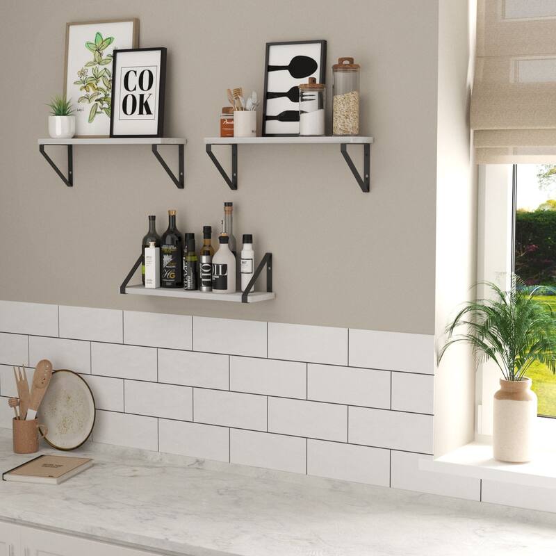 Wallniture Ponza 17"x4.5" Wall Shelves for Bathroom Decor, White, Set of 3