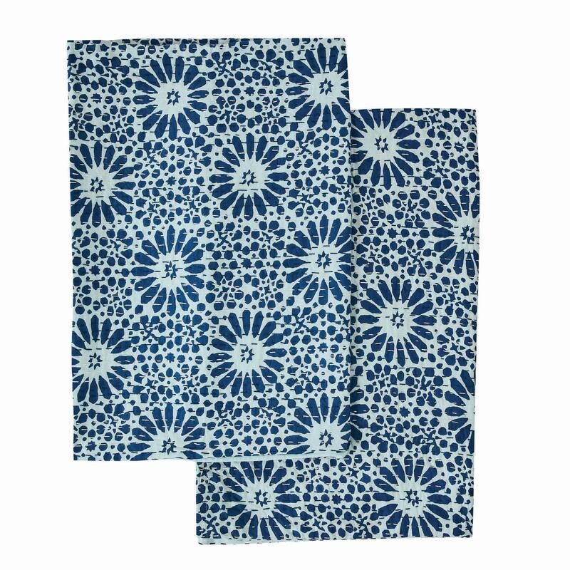 Melange Hand Stitched Kantha Flower Block Print Coverlets and Shams