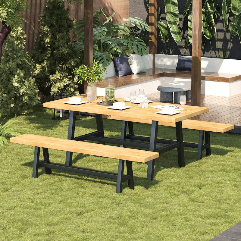 Erommy Metal Folding Outdoor Dining Table, Premium Rectangle Patio Dining Set for Backyard, Porch, Lawn, and Garden