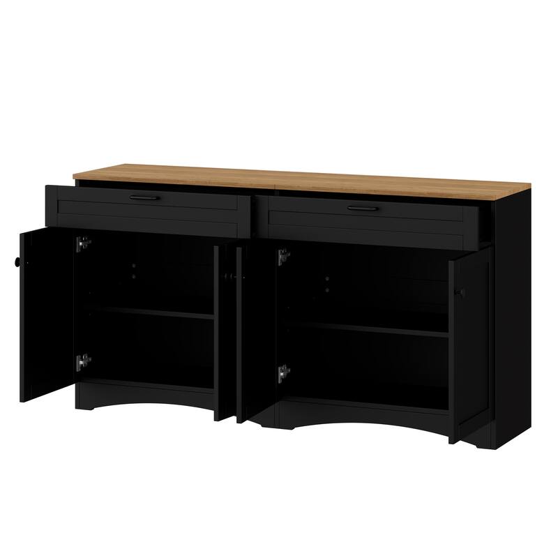 Roomfitters Mid-Century Farmhouse TV Stand with Rustic Handles, Wood Grain Sideboard and Buffet Cabinet