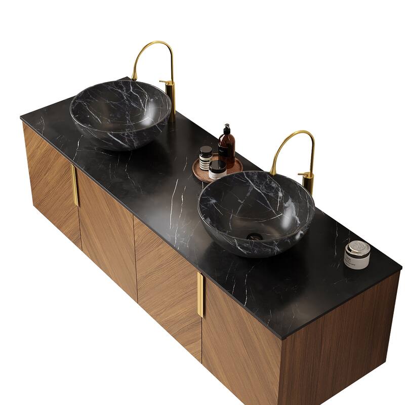 30"/60" Floating Bathroom Vanity with Countertop Oval Sink, Wall-Mounted Bathroom Storage Cabinet, bowl-shaped Ceramic Basin