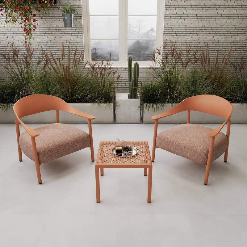 BNK Modern Furniture Set With Seat Cushions and PP & Steel Frame, 2 Accent Chairs and 1 Coffee Table