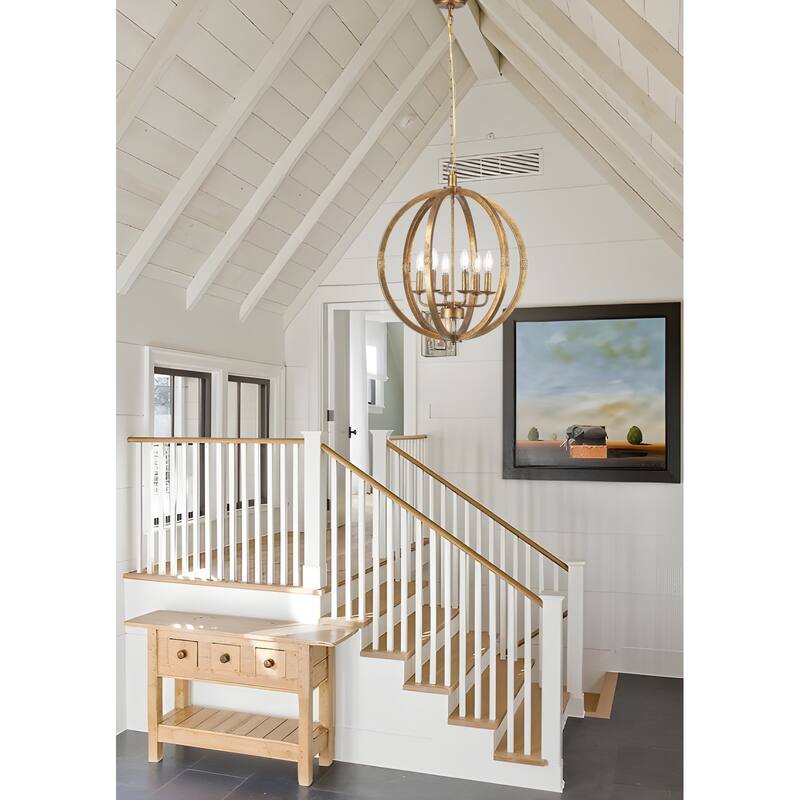 6-Light Spherical Chandelier in Weathered Antique Brass - Antique Brass