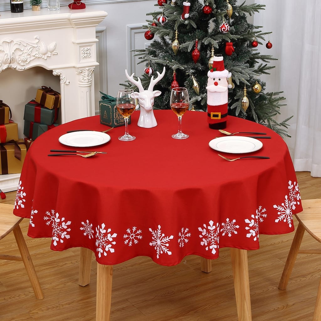 Christmas Tablecloth Snowflakes Xmas Decor for Round Tables, Red