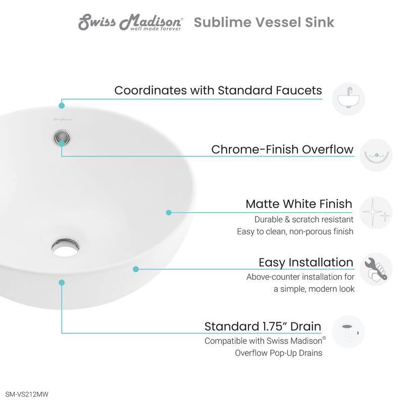 Swiss Madison Sublime® Round Ceramic Bathroom Vessel Sink Bowl