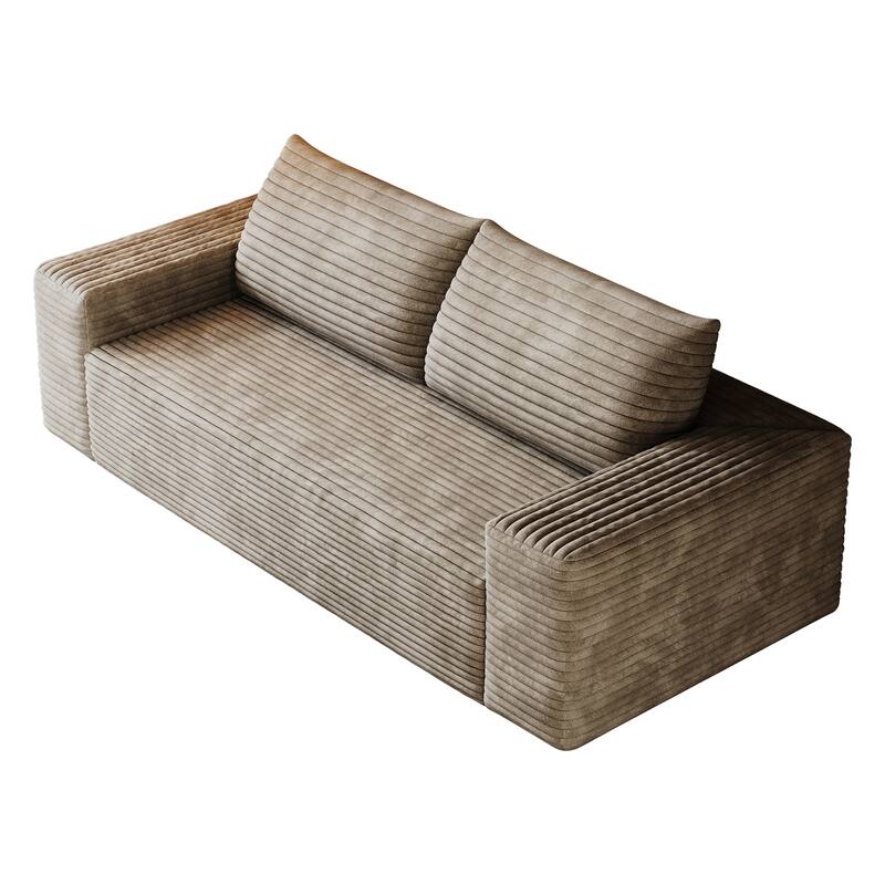 Modern 3-Seater Corduroy Seat Loveseat with High-Resilience Sponge, Pillow and Wide Armrests, for Living Room, Bedroom