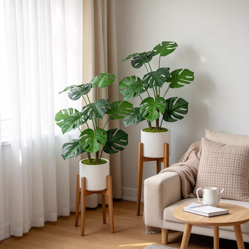 30" Artificial Monstera Deliciosa Plant with White Pot, 2 pcs / set