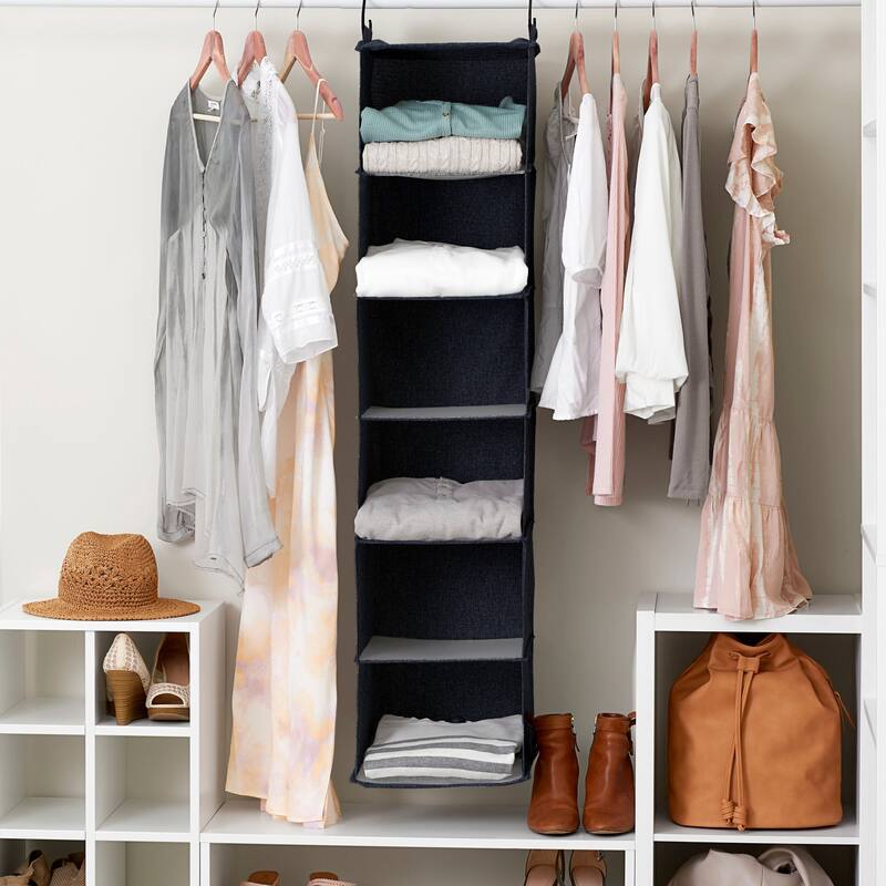 Household Essentials Hanging Cotton Blend Closet Organizer with 6 Shelves - 12.0"L x 12.0"W x 48.0"H