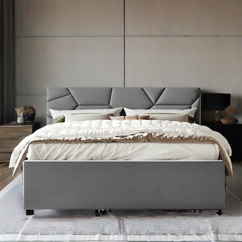 Queen Size Upholstered Platform Bed with Twin Size Trundle