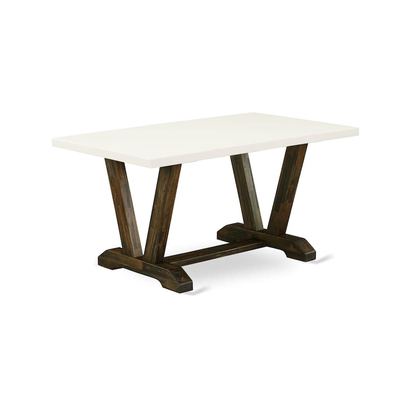 East West Furniture Dinette Set- a Dining Table and Dark Khaki Linen Fabric Parson Chairs, Distressed Jacobean(Pieces Options)