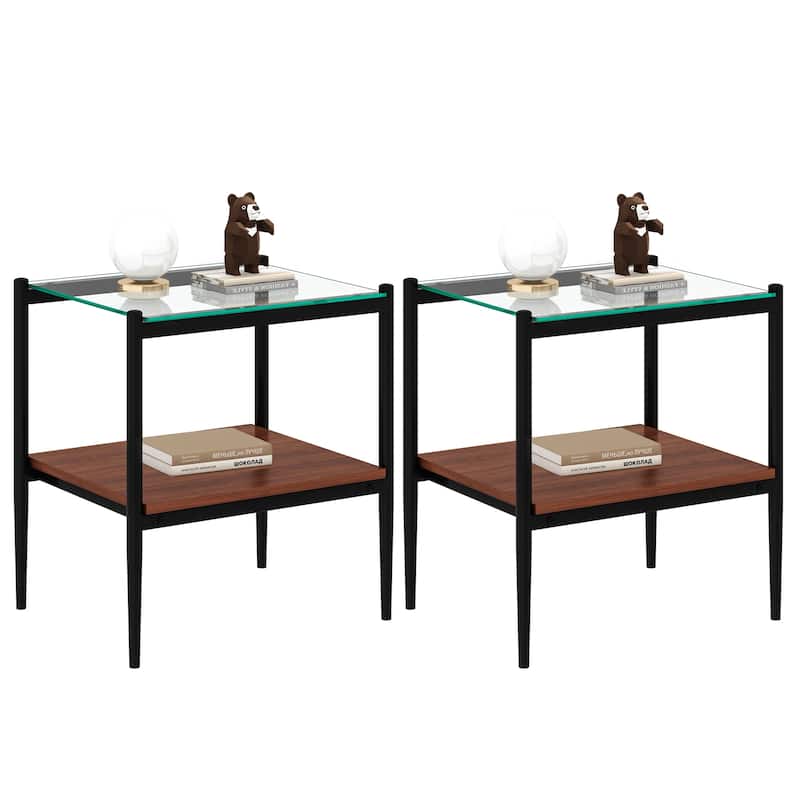 3-Piece Set, Modern Coffee Table Tempered Glass Coffee Table with 2-Tier Storage Shelves, for Living Room