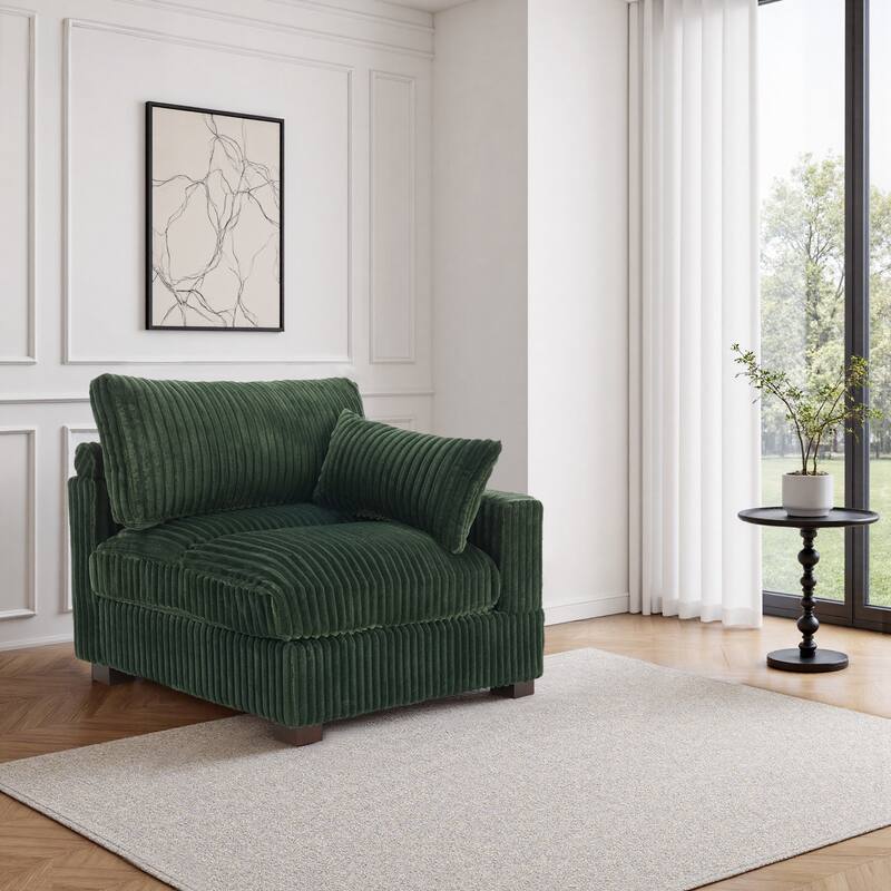 40"W Plush Corduroy Corner Accent Chair Sectional Module with Pillow