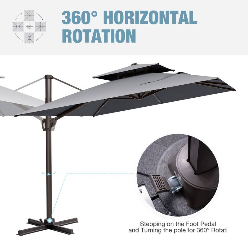 VredHom 9x11 FT Rectangular Outdoor Patio Double Top Cantilever Umbrella with Weight Base