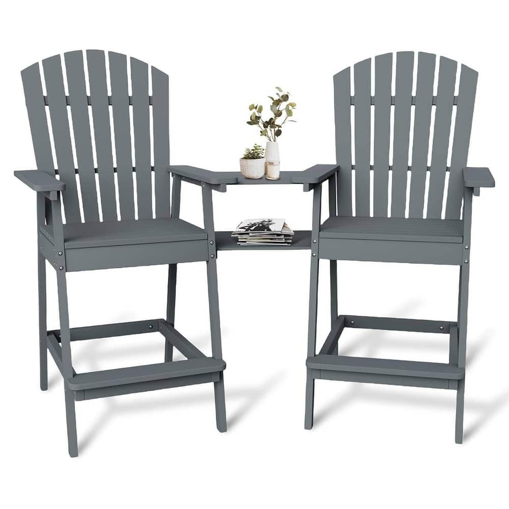 Set of 2 Outdoor Tall Adirondack Chairs Barstools for Deck, Balcony, Backyard, Patio Bar