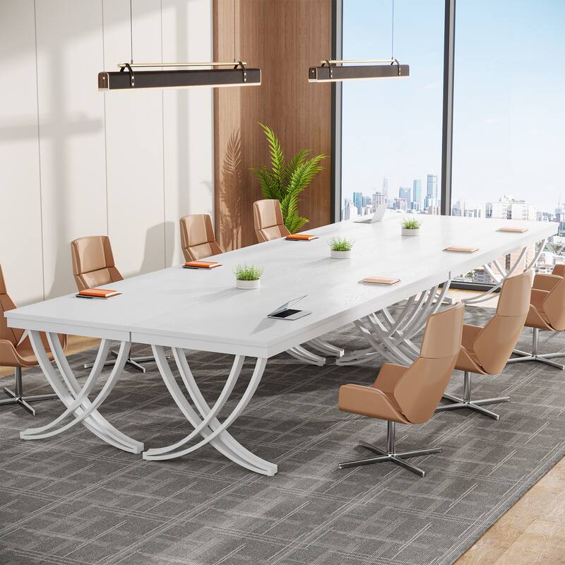 6.5FT Conference Meeting Seminar Business Table Set for 12-16 Person (Set of 4) - 4PCS - X-shaped legs-white