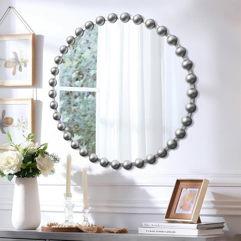 Iron Bead Wall Mirror to Enhance the Overall Otyle - 27X27 - Silver