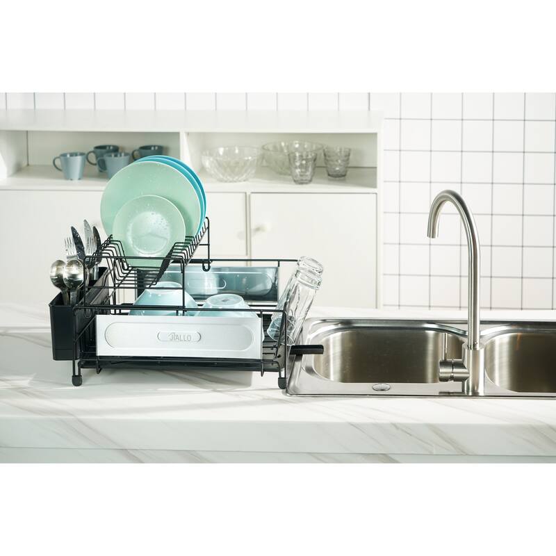 Stainless Steel 2-Tier dish rack with self -draining tray - N/A