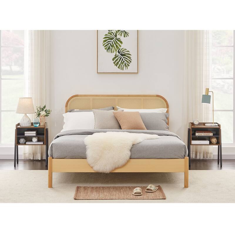 VECELO Gray Mid-Century Modern 3-Tier Stackable Nightstand Set of 1/2 Nightstands with Metal Frame for Bedroom Living Room