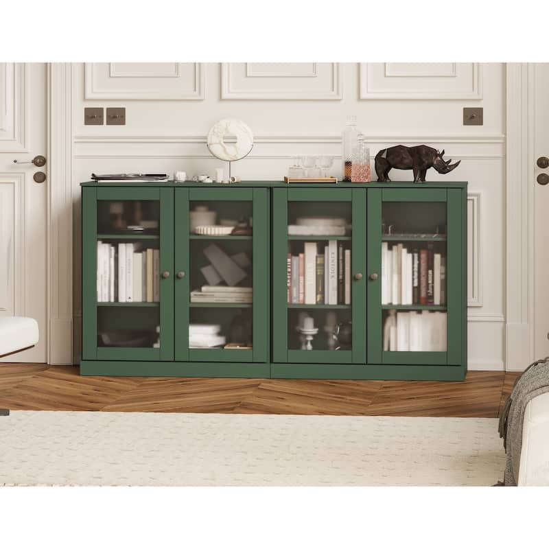Palace Imports 100% Solid Wood 64" Sideboard with Frosted Glass Doors and Adjustable Shelves - Green