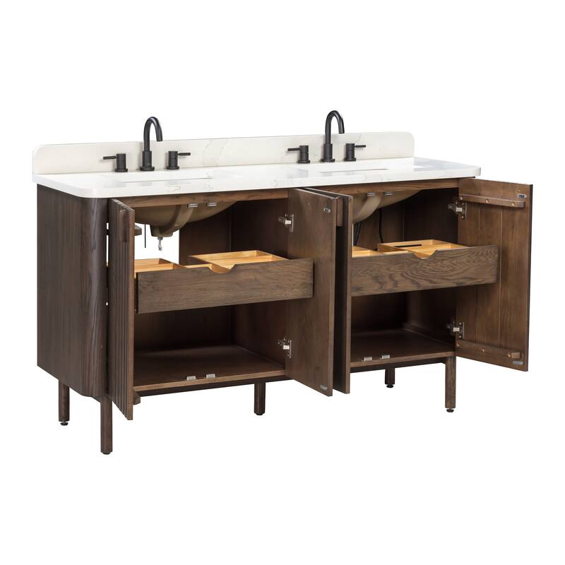 Avanity Blakely 61 in. Vanity Combo in Brown Oak finish with Calacatta Quartz Top