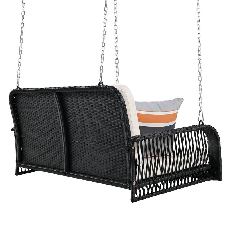 Patio 2-Seater PE Wicker Porch Swing for Backyard