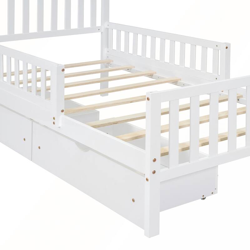 Twin Size Wood Platform Bed with Guardrails