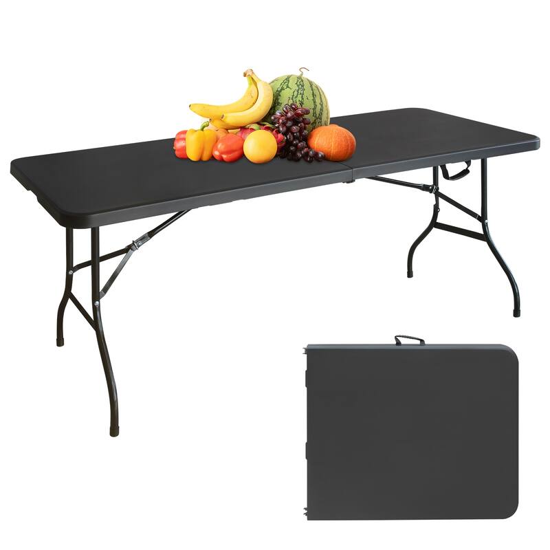 6FT Portable Folding Table with Handle, Lightweight Heavy-Duty Plastic Table