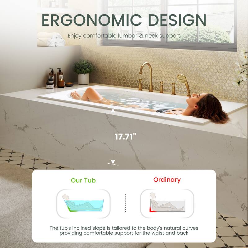 60 in. x 32 in. Acrylic Drop-In Deep Soaking Bathtub with Left Drain in Matte White, Includes Chrome Cover & Metal Drain