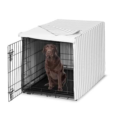 Sweet Jojo Designs White and Grey Stripe Dog Crate Kennel Cover 42in. Neutral Contemporary Modern Pinstriped Minimalist Gray
