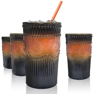 Artland Set of 4 Orange and Black Highball Glasses - 11.5 oz