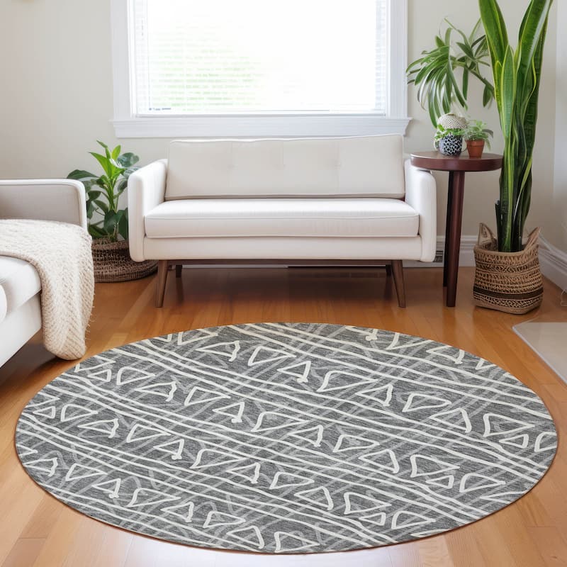 Premium Washable Super Soft Geo Mayfield Rug - Charcoal - 8' x 8' - Round