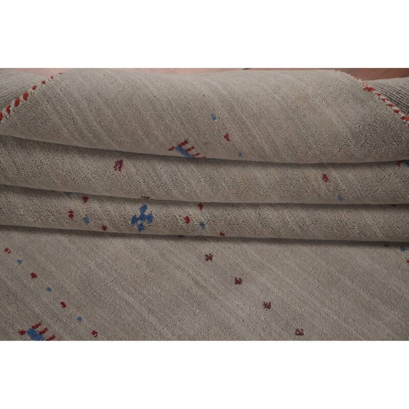 Tribal Gabbeh Area Rug Hand-Knotted Grey Wool Carpet - 7'11"x 9'7"